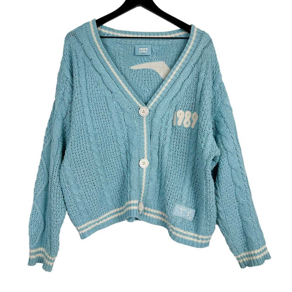 Taylor Swift 1989 (Taylor's Version) Cardigan Chunky Sweater Blue White - XS/SM
